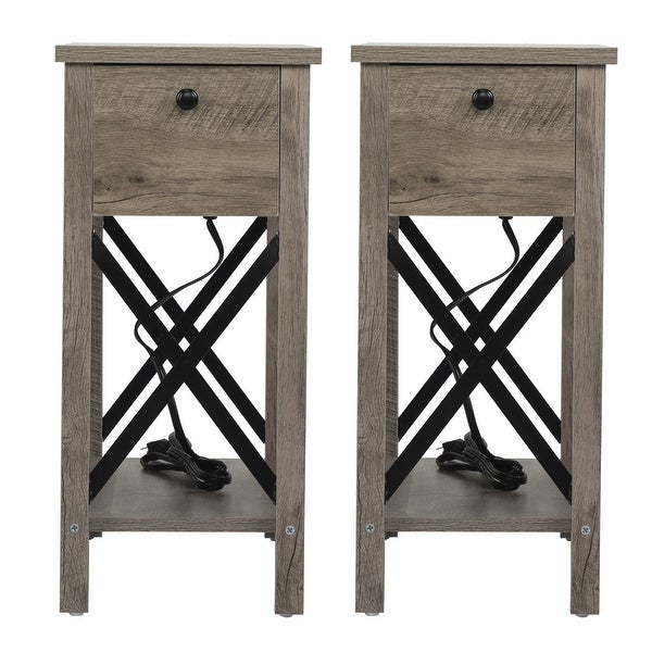 Flip Top End Table Side Table with Charge Station (Set of 2)