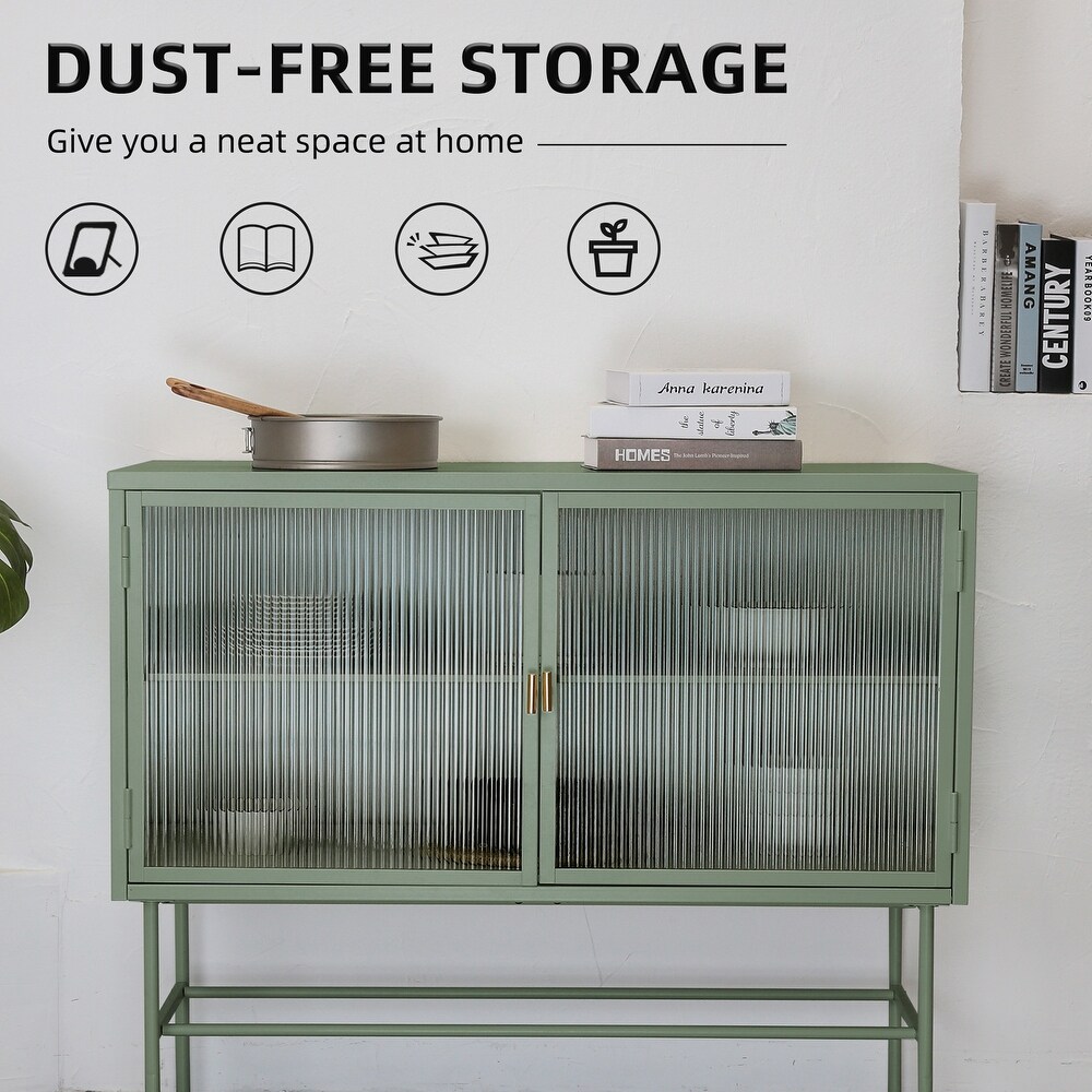 Sideboard Storage Cabinet With Two Fluted Glass Doors