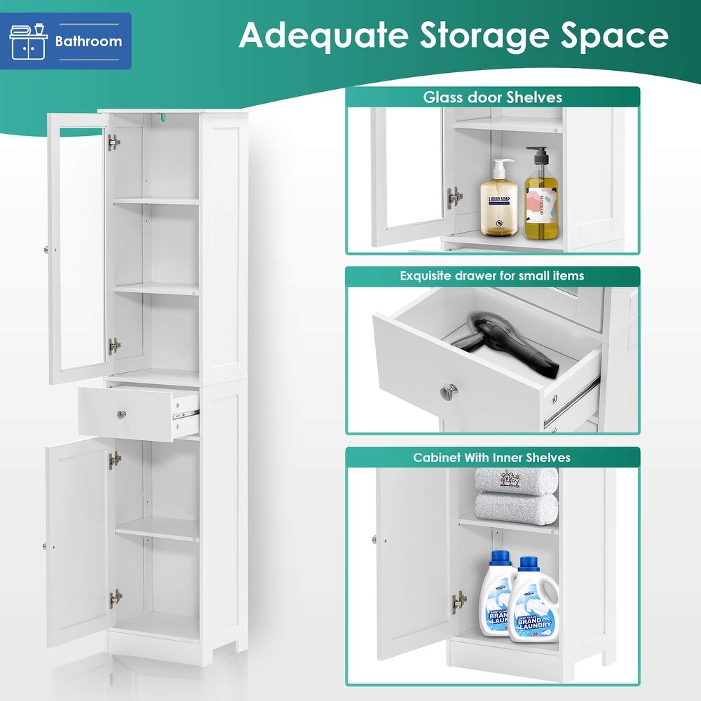 Bathroom Storage Cabinet  Slim Floor Standing Organizer Cabinet