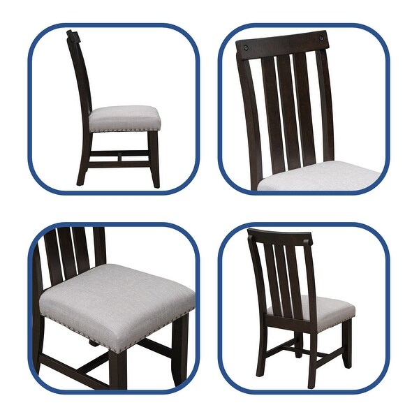 4 PCS Fabric Upholstered Dining Chairs Nail Solid Wood Legs Espresso