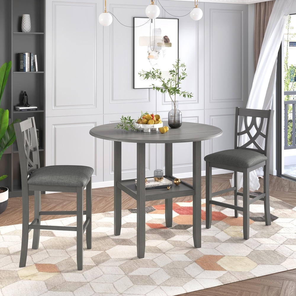 Round 3 Piece Counter Height Dining Sets w/Drop Leaf Table   Chairs