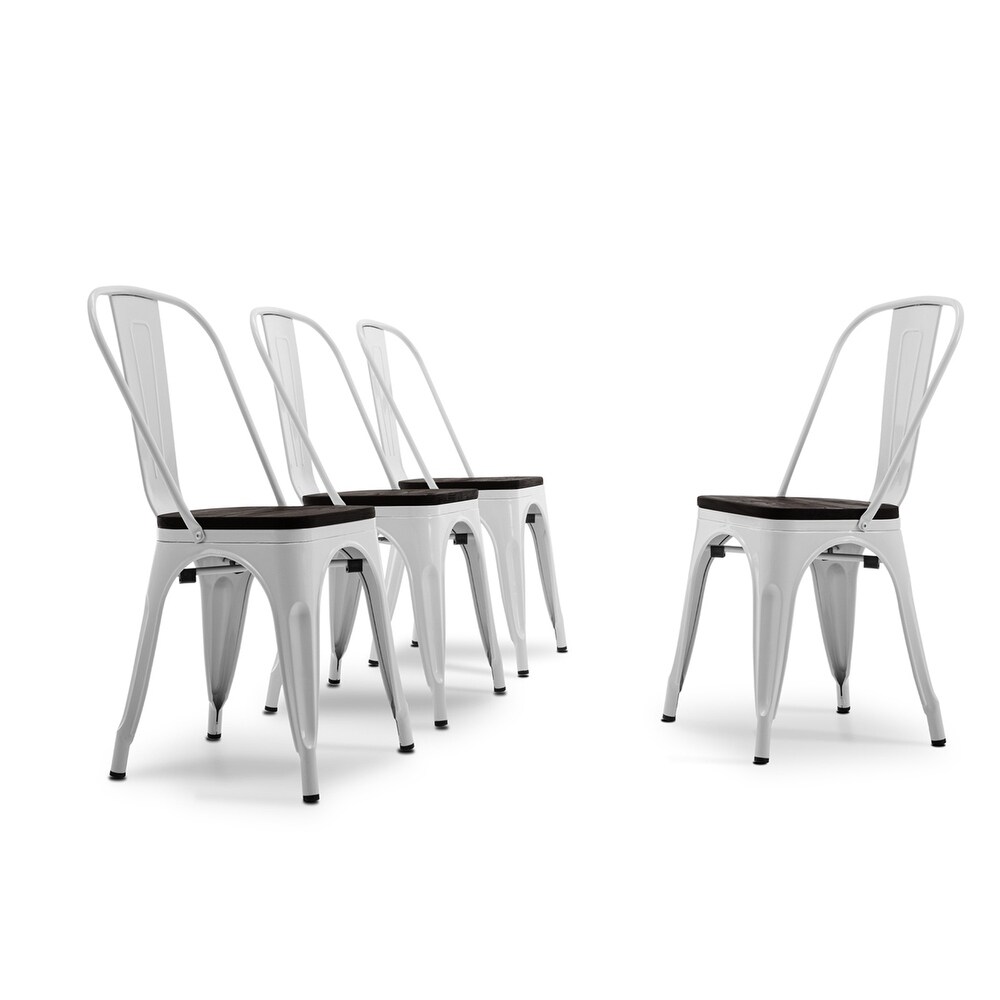 BELLEZE Metal Stackable Dining Chairs Set of 4 Wood Seat Bar Stool