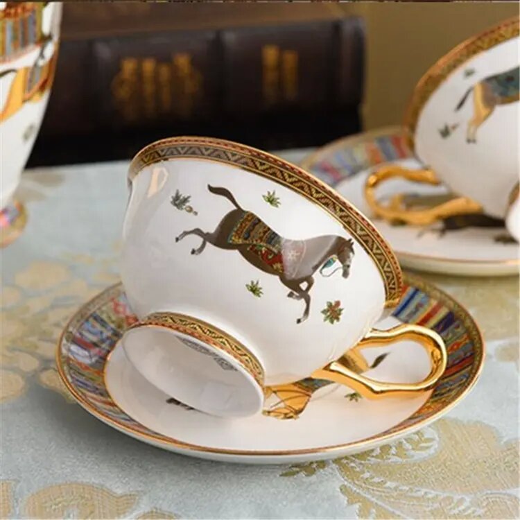 58 Pieces Deluxe War Horse Ceramic Tableware Coffee Set