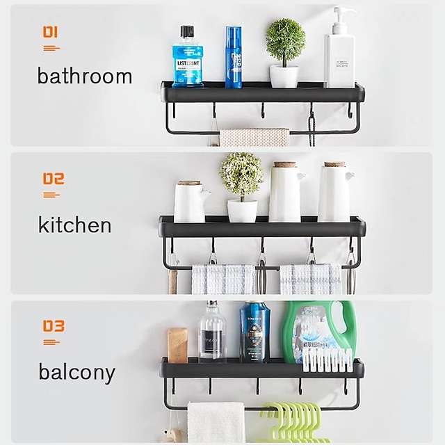 Kitchen Bathroom Shelf Bath Shower Shelf Aluminum Black Bathroom Corner Shelf Wall Mounted Black Aluminum Kitchen Storage Holder