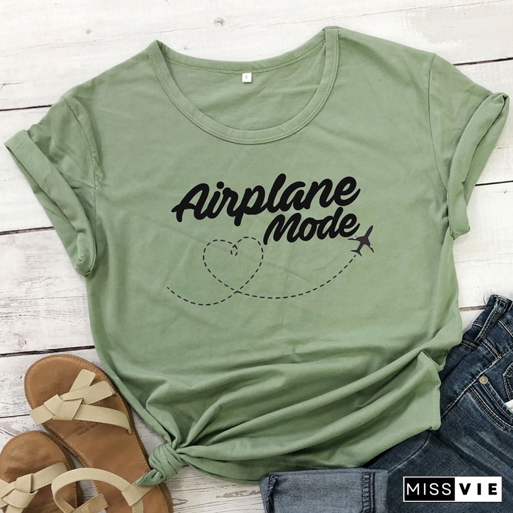 Airplane Mode T-shirt Women Stylish Wanderlust Travel Vacay Tshirt Casual Summer Vacation Tumblr Graphic Funny Tee Shirt Top