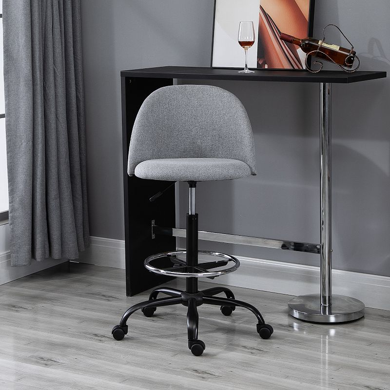 Vinsetto Ergonomic Rolling Drafting Chair for Standing Desk Linen Office Stool with Adjustable Foot Ring and Steel Base