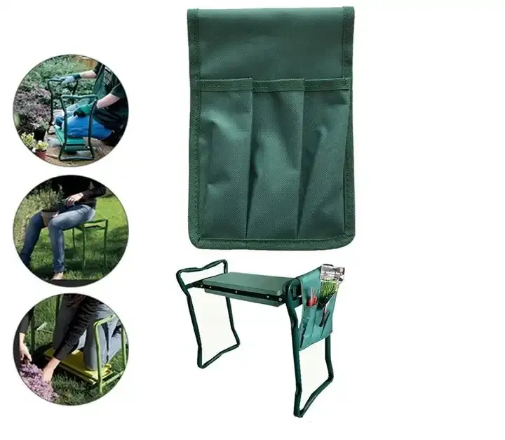 Easy Storage   Portability Gardening Tools Foldable Metal Garden Kneeler and Seat with Kneeling Pad and Tool Pouch