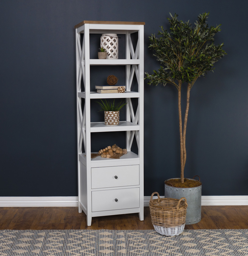 Angela 4 shelf Wooden Media Tower With Drawers Brown and White   Modern   Entertainment Centers And Tv Stands   by Modon  Houzz