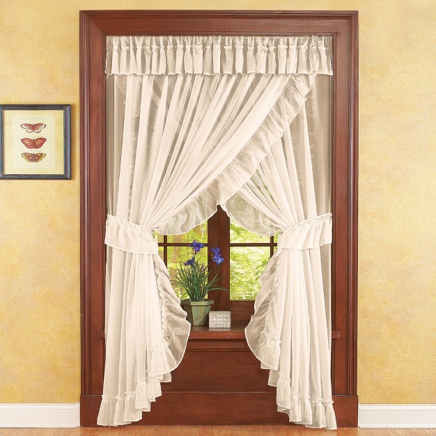 Collections Etc Isabella Ruffled Sheer Fabric Rod Pocket Window Curtain Set