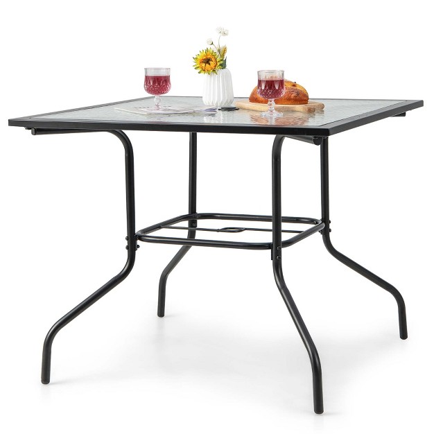 Costway 35 x27 x27 Patio Dining Table Tempered Glass Top Bistro Table With 1 5 x27 x27 Umbrella Hole