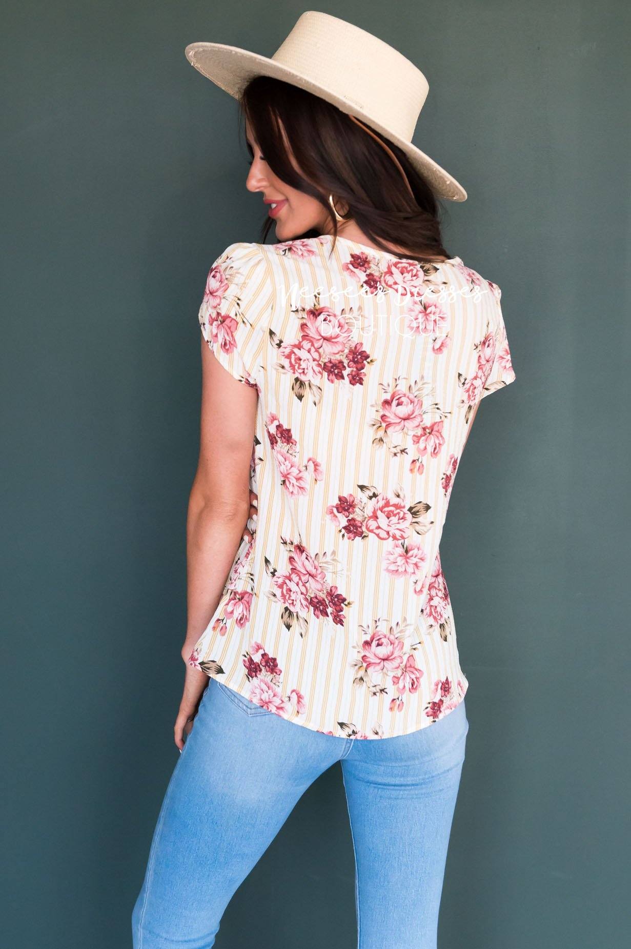 Striped Floral Chiffon Top