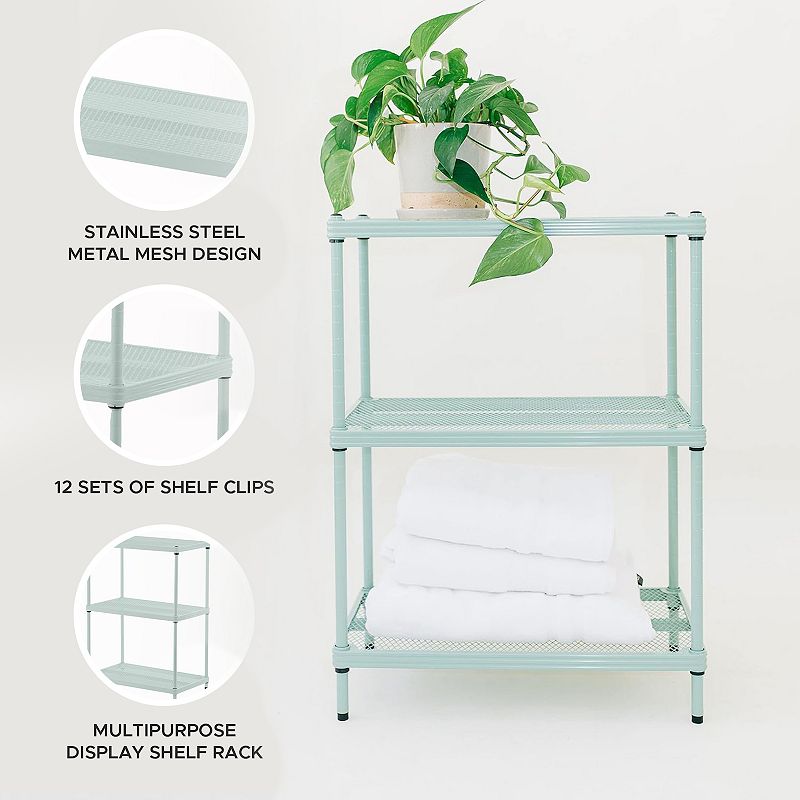 Design Ideas Meshworks 3 Tier Full-size Metal Storage Shelving Unit Rack， Green