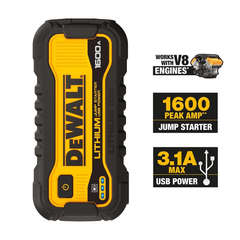 DEWALT 1600 Peak Amp Lithium Jump Starter with USB Power Bank DXAELJ16