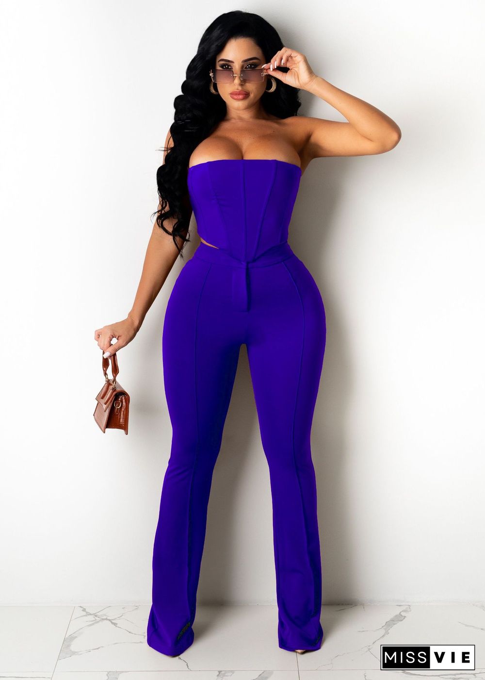 New Sexy Tube Top Slim Flared Pants Nightclub Set