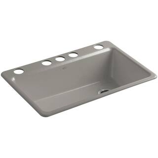 KOHLER Riverby Undermount Cast-Iron 33 in. 5-Hole Single Bowl Kitchen Sink Kit with Accessories in Cashmere K-5871-5UA3-K4