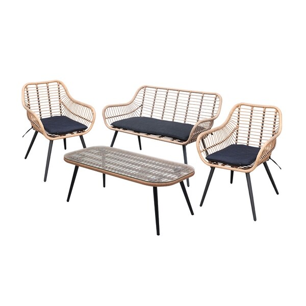 4 Pieces Patio Set Wicker Conversation Set with Cushions