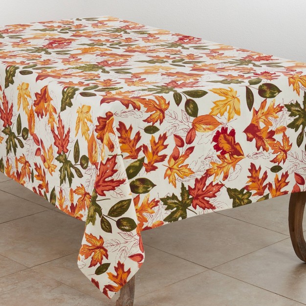 X 104 quot Embroidered Autumn Leaves Tablecloth Saro Lifestyle