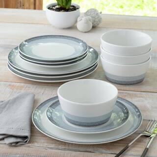 Noritake Colorscapes Layers Ash Porcelain 12-Piece Square Dinnerware Set (Service for 4) G017-12J