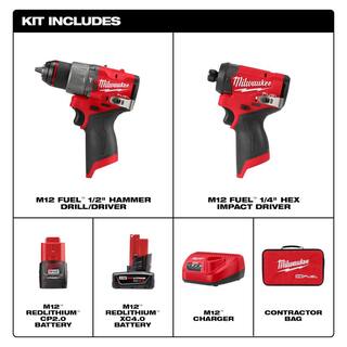 MW M12 FUEL 12-Volt Cordless Hammer Drill and Impact Driver Combo Kit with Impact Duty Titanium Drill Bit Set (23-Piece) 3497-22-48-89-4631