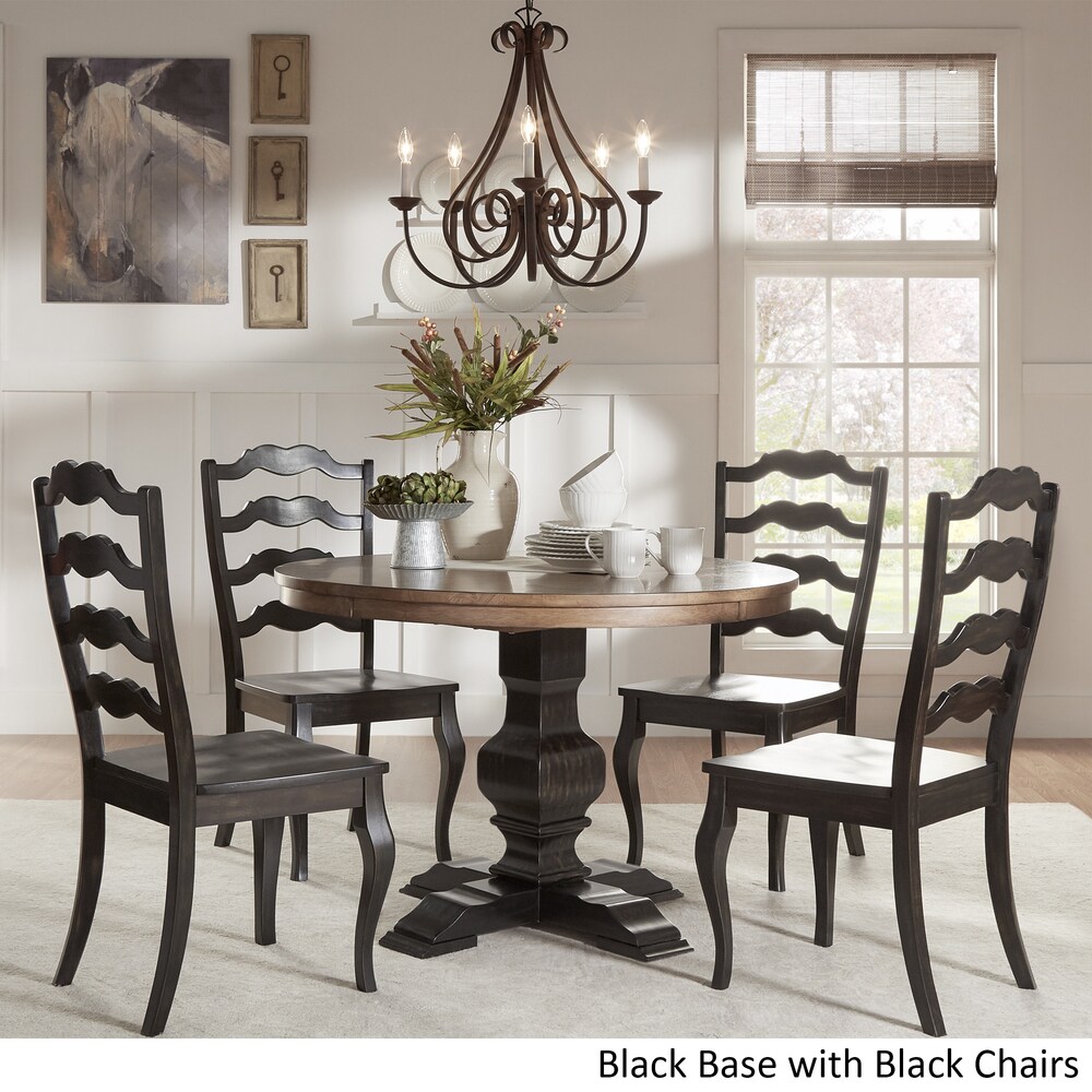 Eleanor Black Round Solid Wood Top 5 Piece Dining Set   French Ladder Back by iNSPIRE Q Classic