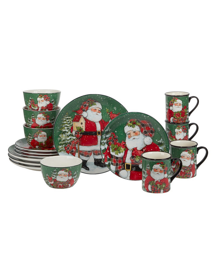 Certified International Christmas Lodge Santa 16 Pc. Dinnerware Set Service for 4