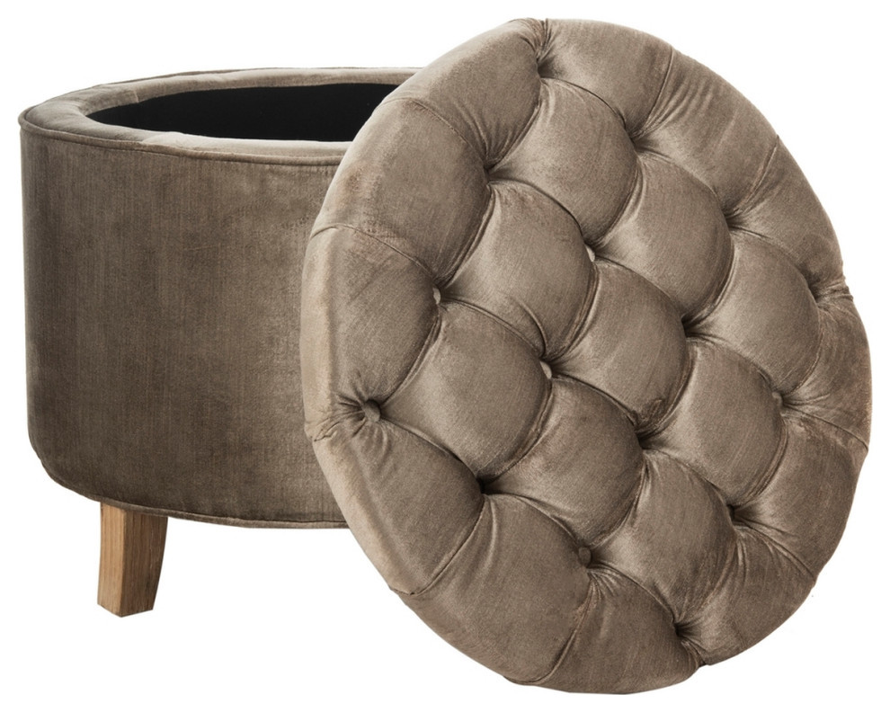 Emma Tufted Storage Ottoman Antique Sage/ Pickled Oak   Modern   Footstools And Ottomans   by Virgil Stanis Design  Houzz