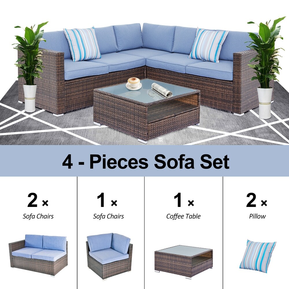 Tappio 4 Piece Outdoor Wicker Sectional Sofa Set with Waterproof Cover