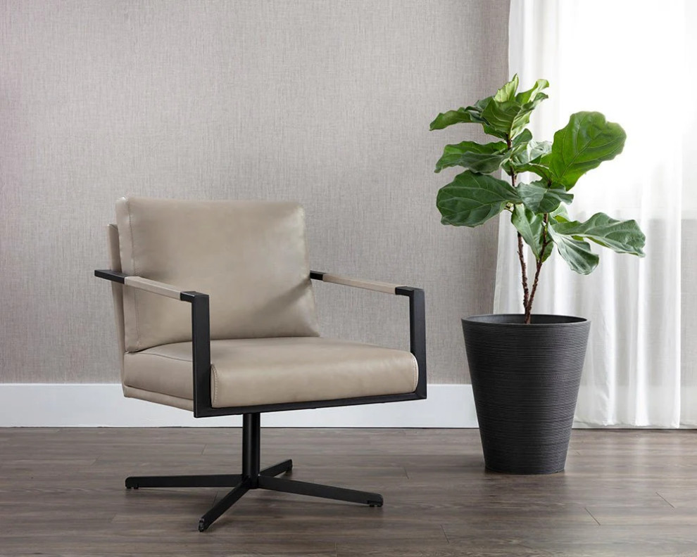 Carney Swivel Lounge Chair  Alpine Beige Leather   Industrial   Armchairs And Accent Chairs   by Peachtree Fine Furniture  Houzz