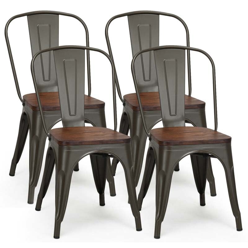 Set of 4 Industrial Vintage Stackable Metal Chairs, 18