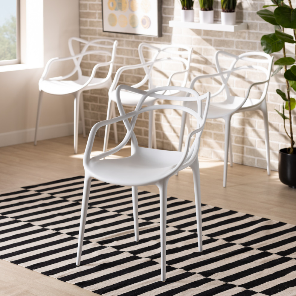 Landry Modern White Finished Plastic 4 Piece Stackable Dining Chair Set   Midcentury   Dining Chairs   by Ezmod Furniture  Houzz