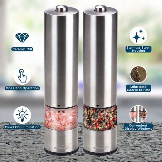 Brentwood Electric Blue Led Salt And Pepper Adjustable Ceramic Grinders