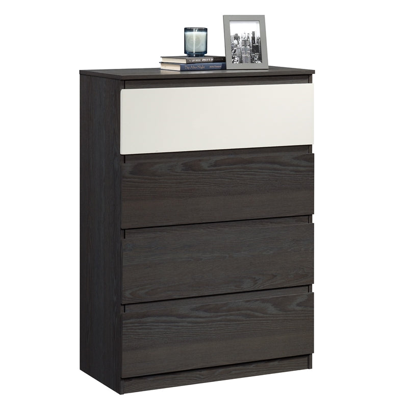 Pemberly Row Engineered Wood 4-Drawer Bedroom Chest in Charcoal Ash