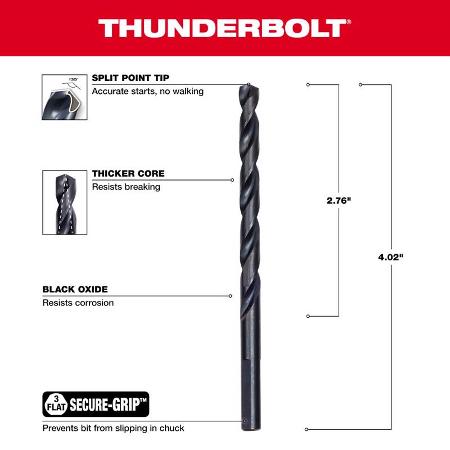 MW Thunderbolt 1/4 in. X 4 in. L Black Oxide Drill Bit 1 pc