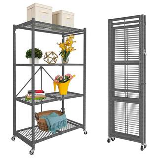 Origami Gray 4-Tier Multi Purpose Steel Folding Storage Rack with Wheels 20.9 in. x 35.8 in. x 60 in. (2-Pack) 2 x R5-01W