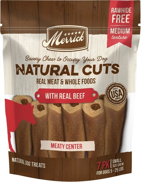 Merrick Natural Cuts Small Real Beef Rawhide Free Dog Treats， 7 count