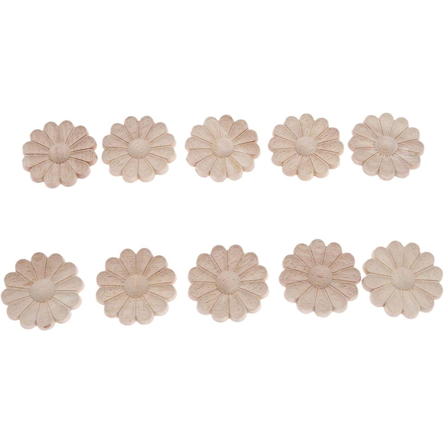 10-pack Flower Appliques Round Onlays Furniture Decoration， Wood Carved Decals For Furniture Refurbished Decoration Door Chair Wall Mirror Desk Cabine