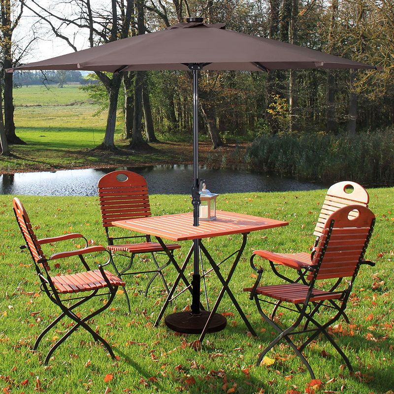 Patio Solar Umbrella Led Patio Market Steel Tilt W/ Crank Outdoor New