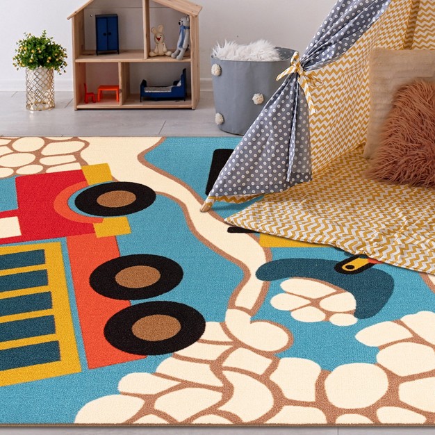 Construction Zone Non slip Kids Playroom Decor Washable Indoor Area Rug By Blue Nile Mills