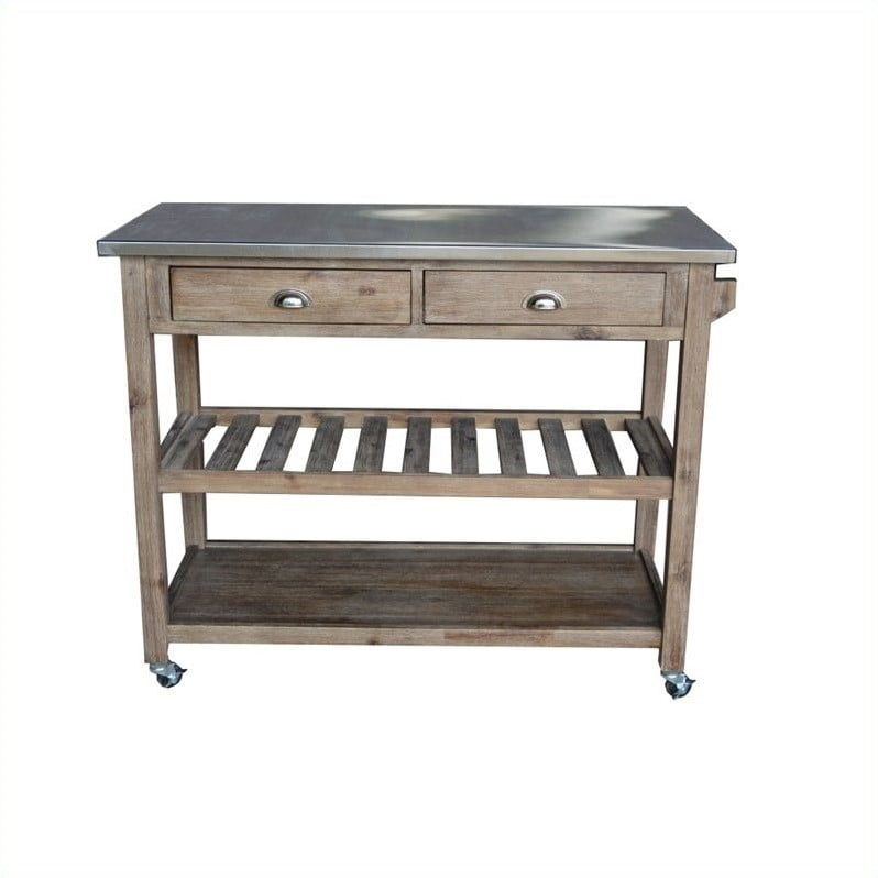 Boraam Sonoma Wood Kitchen Cart with Stainless Steel Top - Barnwood Wire-Brush Finish