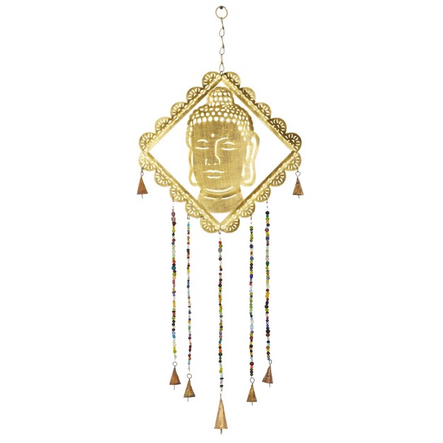 X 14 quot Eclectic Metal Buddha Windchime With Beaded Strands Gold Olivia amp May