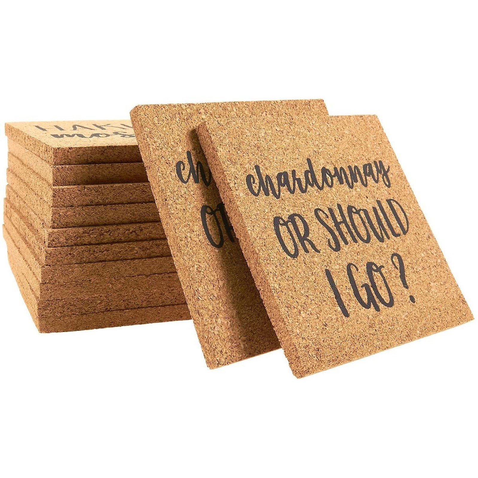 Square Cork Coasters with Funny Quotes (12 Pack)