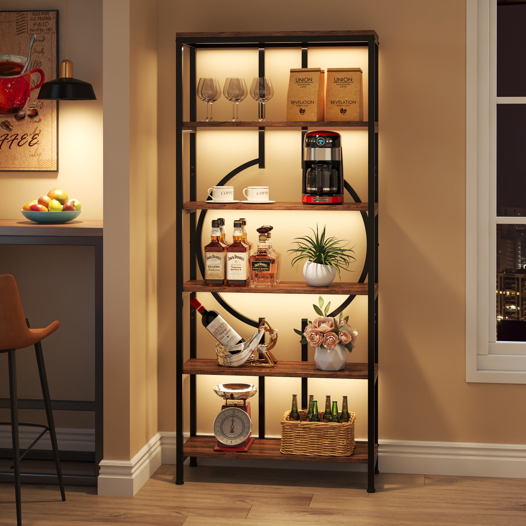 6-Tier Bookshelf, 70.9 Industrial Bookcase Display Shelf