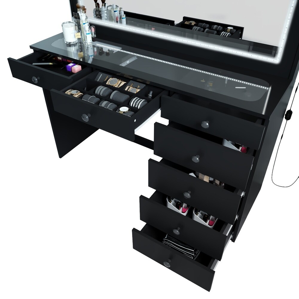 Boahaus Theia Modern Black Vanity Desk  7 Drawers