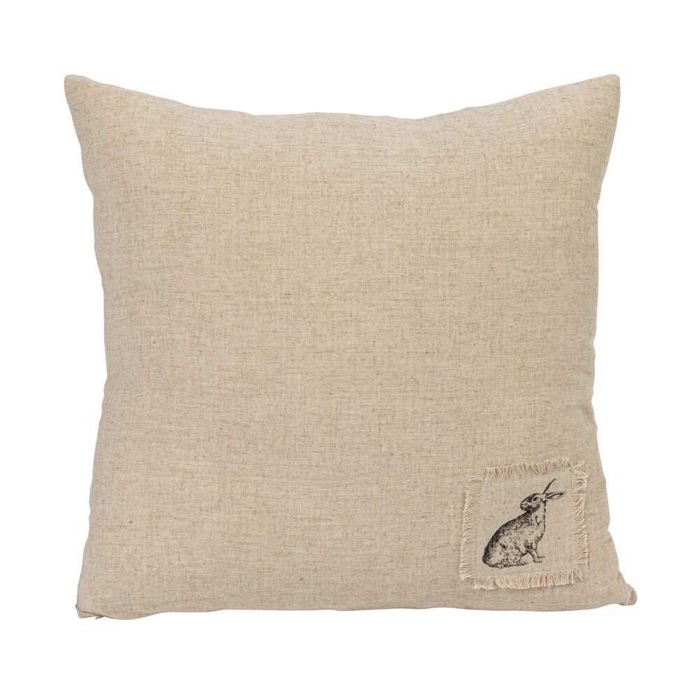 Printed Linen Blend Pillow with Patches and Flower Prints