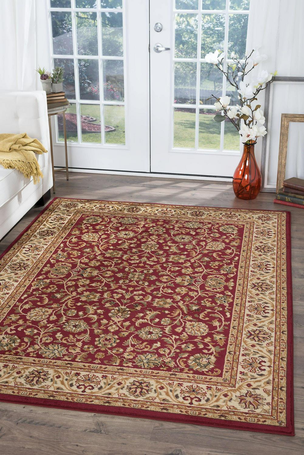 Traditional 52158 Area Rug (5821738221 x 7821738221) Border Red Beige Living Room Easy to Clean  Crowdfused