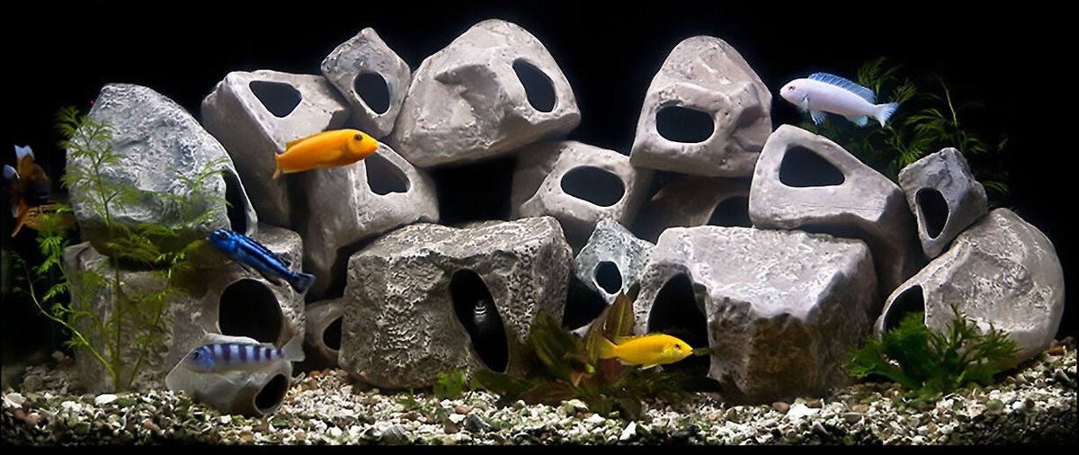 Underwater Galleries Assorted Cichlid Aquarium Stone Caves， 15 count box