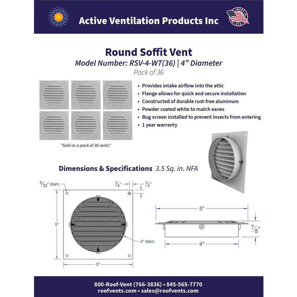 Active Ventilation 4 in. White Aluminum Round Soffit Vent (36-Pack) RSV-4-WT(36)