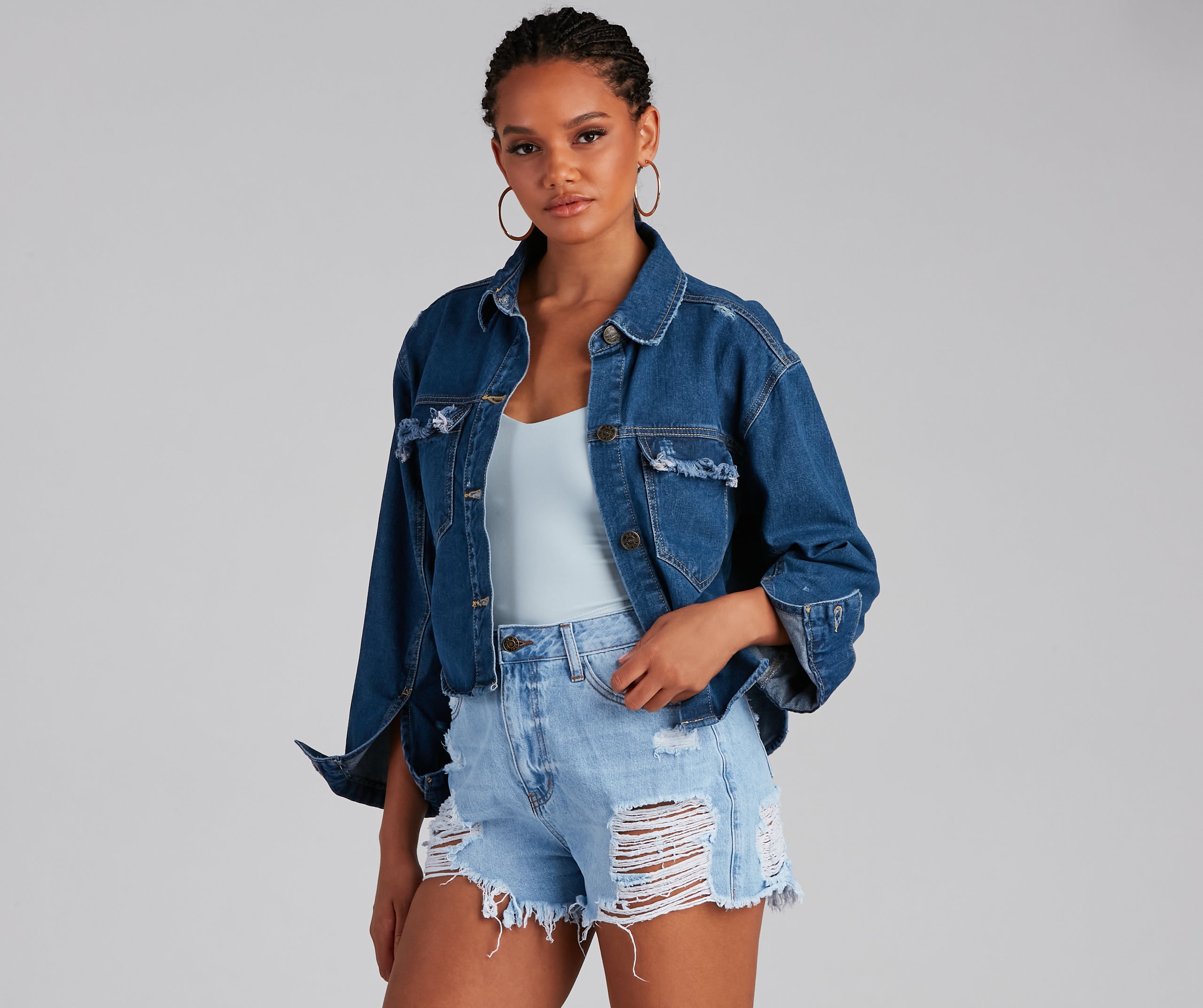 Trendy Vibes Cropped Denim Shacket