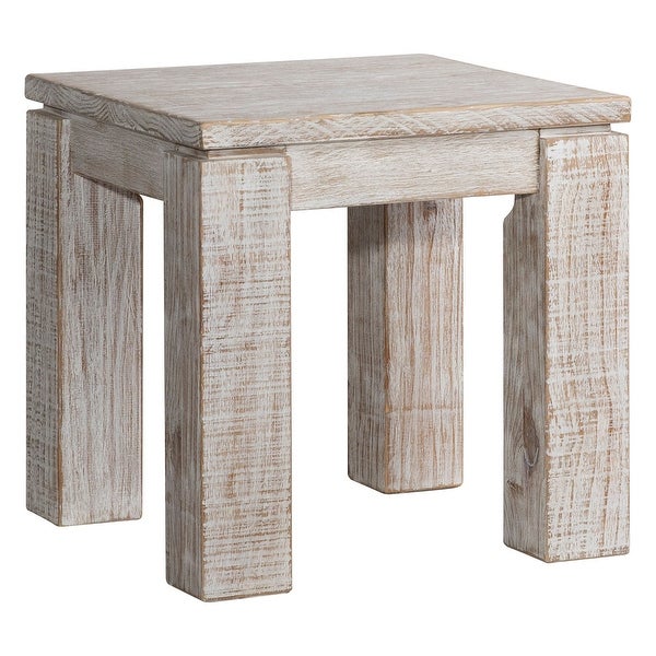 Datona 22-inch Square Reclaimed Pine Block Feet Side Table， Natural Finish