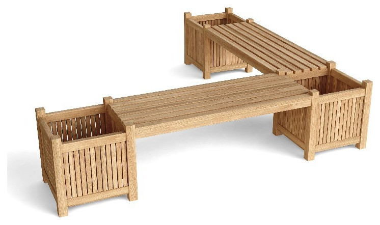 Anderson Teak BH 7121PL Wooden Planter Bench  2 Bench/3 Planter Box   Transitional   Outdoor Benches   by Uber Bazaar  Houzz